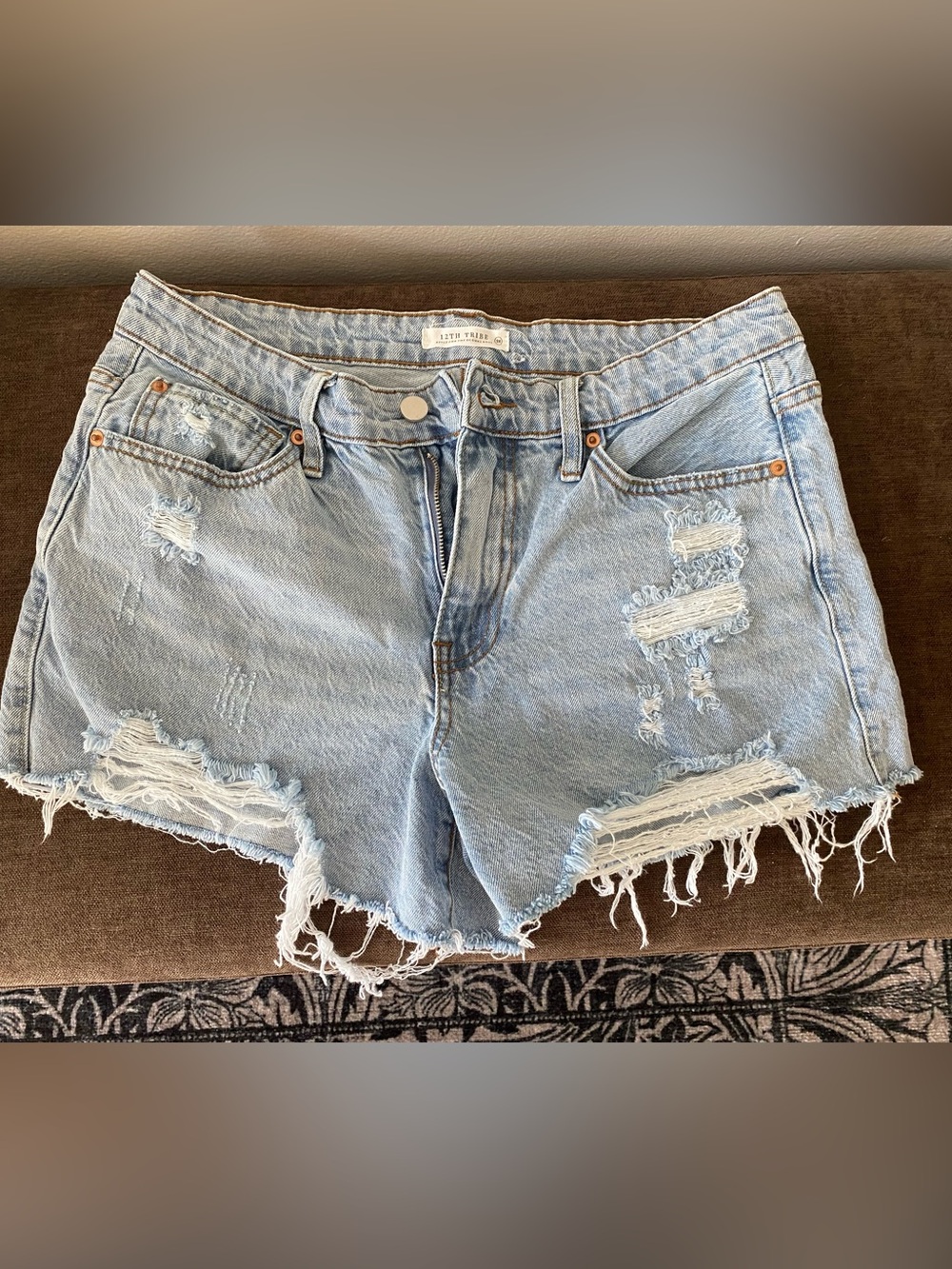 12th Tribe Pale Blue Distressed Denim Cutoff Shorts